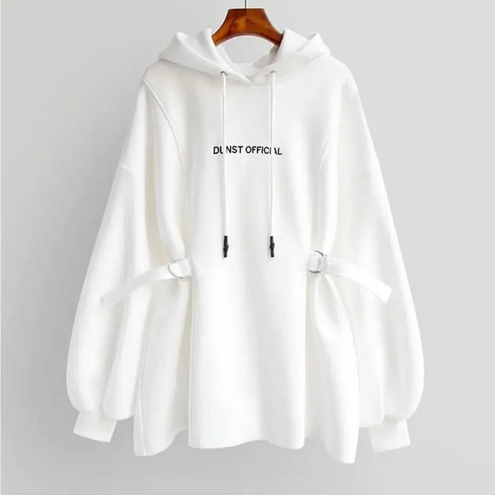 Chic Belt Design Letter Print Pure Color Hoodie (WHITE) Size: S